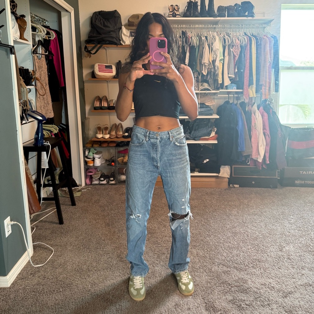Agolde Blue Boyfriend Jeans with Distressed Details